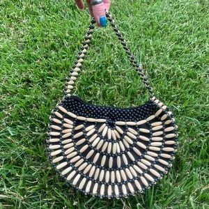 Vintage Wood bead boho vintage retro purse